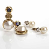 Lot 113 - TWO PAIRS OF PEARL EARRINGS one pair with...