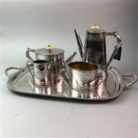 Lot 253 - A SILVER PLATED FOUR PIECE TEA AND COFFEE SERVICE ON TRAY