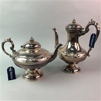 Lot 259 - A SILVER PLATED TEA POT AND COFFEE POT AND OTHER ITEMS