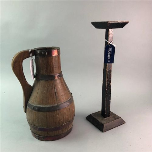 Lot 159 - A COPPER WARMING PAN, A HAT STAND AND A JUG