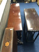 Lot 194 - A MAHOGANY BENCH AND TWO MAHOGANY DROP LEAF TABLES