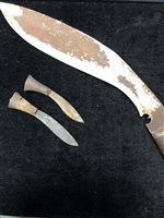 Lot 157 - A JAPANESE DAGGER AND TWO KUKRI KNIVES