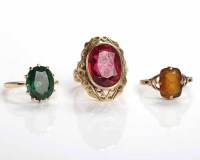 Lot 118 - GROUP OF THREE GEM SET DRESS RINGS one marked...