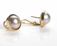 Lot 126 - PAIR OF PEARL EARRINGS with hemispherical...