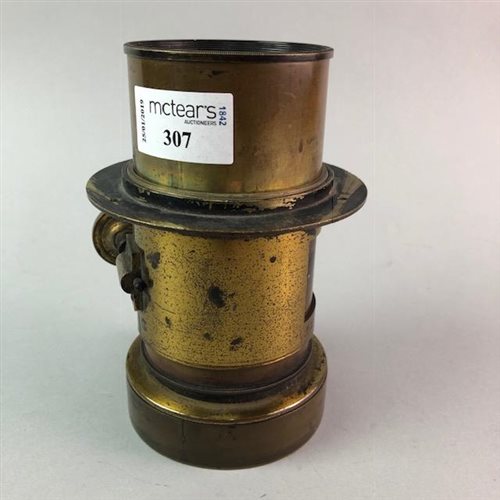 Lot 307 - A BRASS PROJECTOR LENSE AND OTHER CINEMATIC ITEMS
