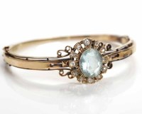 Lot 131 - VICTORIAN AQUAMARINE AND DIAMOND BANGLE with a...