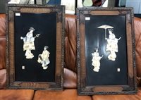 Lot 311 - A PAIR OF JAPANESE LACQUER, BONE AND MOTHER OF PEARL CARVED PANELS