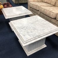 Lot 317 - A PAIR OF WHITE MARBLE SIDE TABLES