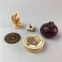 Lot 334 - A JAPANESE IVORY PILL BOX  AND OTHER ASIAN ITEMS