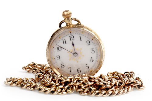 Lot 817 - A LADY'S FOB WATCH AND CHAIN