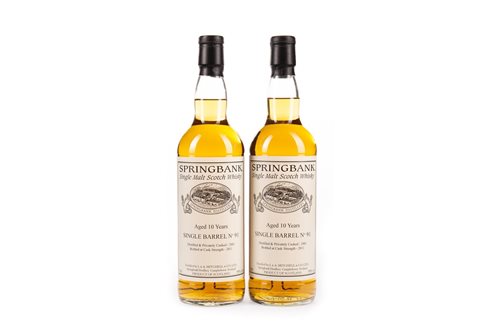 Lot 126 - TWO BOTTLES OF SPRINGBANK 2001 SINGLE BARREL NO 91 AGED 10 YEARS