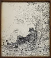 Lot 513 - AFTERNOON SNOOZE, AN INK DRAWING BY HARRY KEIR