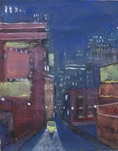 Lot 662 - YELLOW BEETLE, BLUE NIGHT, AN ACRYLIC BY WILLIAM MCDERMID