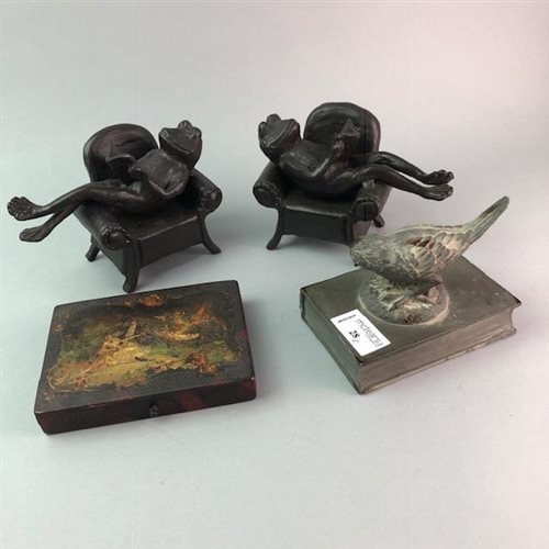 Lot 28 - A PAIR OF CAST METAL BOOKENDS AND OTHER OBJECTS