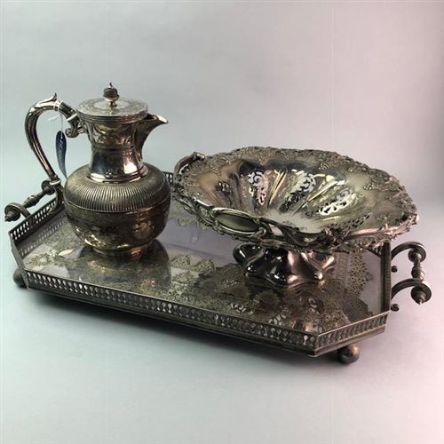 Lot 29 - A SILVER PLATED TRAY, BASKET AND A JUG