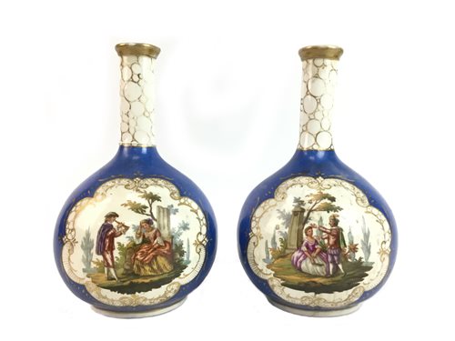 Lot 1210 - A PAIR OF LATE 19TH CENTURY DRESDEN VASES