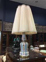 Lot 1211 - A BOHEMIAN MILK GLASS TABLE LAMP