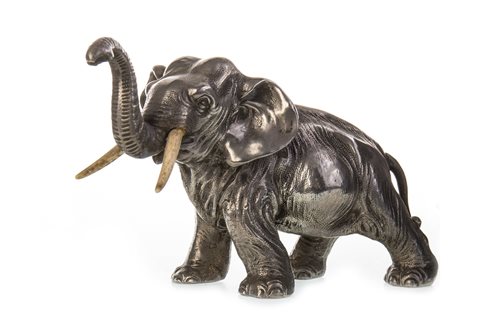 Lot 1014 - A CHINESE SILVERED METAL ELEPHANT