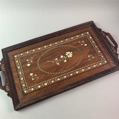 Lot 38 - AN INLAID TRAY, A NEO-CLASSICAL LAMP AND TABLE