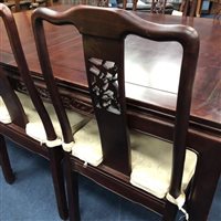 Lot 57 - A 20TH CENTURY CHINESE DINING TABLE AND CHAIRS