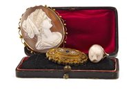 Lot 154 - A SEED PEARL AND GEM SET BROOCH ALONG WITH A CAMEO BROOCH AND RING