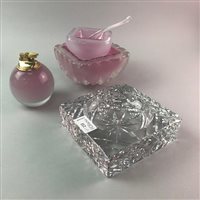 Lot 112 - A GLASS PAPERWEIGHT, ASHTRAY AND LIGHTER
