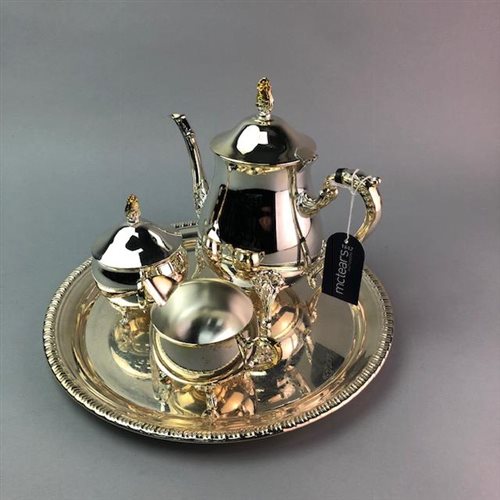 Lot 110 - A SILVER PLATED TEA SERVICE ON A TRAY