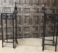 Lot 231 - A WROUGHT IRON TOWEL AIRER AND TWO PLANT STANDS