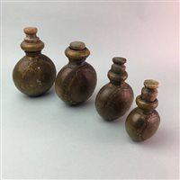 Lot 214 - A CHINESE STYLE JAR, FLASKS AND A BUST