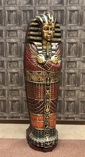Lot 827 - A FULL SIZE REPRODUCTION SARCOPHAGUS STORAGE CABINET