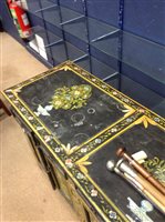 Lot 826 - A BLACK AND POLYCHROME SIDEBOARD
