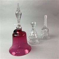 Lot 103 - CRANBERRY GLASS TABLE BELL AND OTHER GLASS WARE