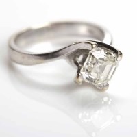 Lot 180 - DIAMOND SOLITAIRE RING the Asscher cut diamond...