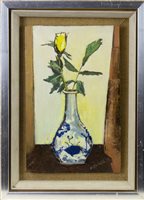 Lot 534 - CHINESE VASE WITH ROSEBUD, AN OIL BY NITA BEGG