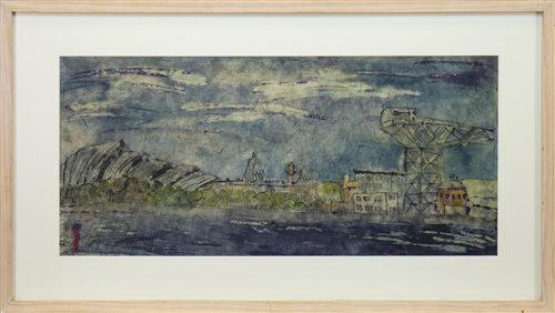 Lot 577 - CLYDESIDE, A WATERCOLOUR ON SILK BY SELMA REBUS