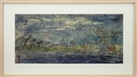 Lot 577 - CLYDESIDE, A WATERCOLOUR ON SILK BY SELMA REBUS