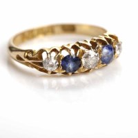 Lot 190 - LATE VICTORIAN DIAMOND AND SAPPHIRE FIVE STONE...