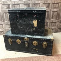 Lot 245 - TWO VINTAGE TRUNKS AND A TIN BOX