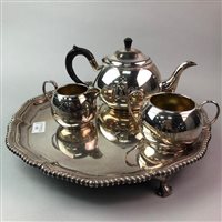 Lot 153 - A GEORGE III STYLE PLATED TEA SERVICE AND A SALVER