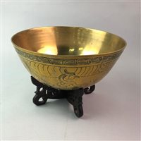 Lot 157 - A CHINESE BRASS BOWL ON STAND