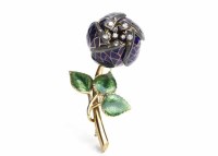 Lot 210 - UNUSUAL DIAMOND AND ENAMEL ARTICULATED FLOWER...