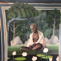 Lot 184 - AN OIL PAINTING OF GHANDI