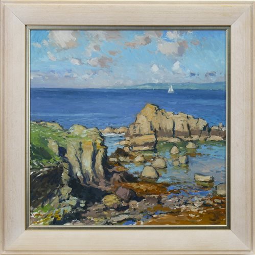 Lot 612 - SUNNY MORNING, DUNURE, AN OIL BY DOUGLAS LENNOX