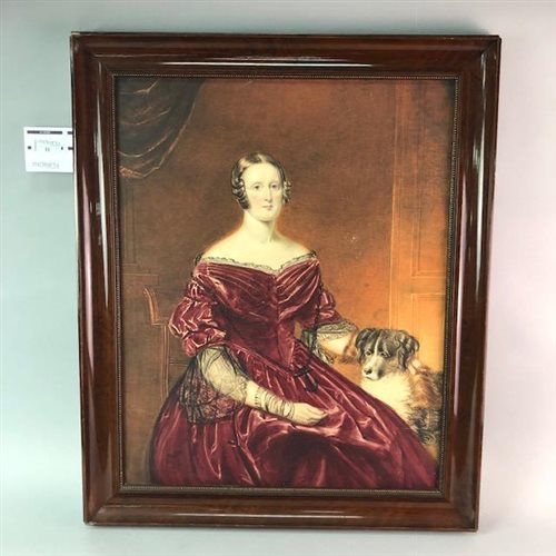 Lot 11 - A WATERCOLOUR DEPICTING A LADY IN EARLY VICTORIAN DRESS