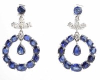 Lot 223 - PAIR OF SAPPHIRE AND DIAMOND DROP EARRINGS...