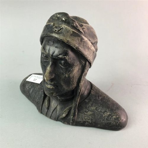 Lot 22 - A PATINATED SPELTER BUST OF DANTE