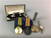 Lot 19 - A LOT OF TWO WWI SERVICE MEDALS WITH COINS AND WATCHES