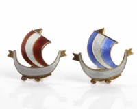 Lot 233 - TWO NORWEGIAN SILVER ENAMELLED BROOCHES...