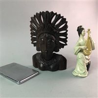 Lot 128 - A CARVED BUST, RULER AND FIGURES