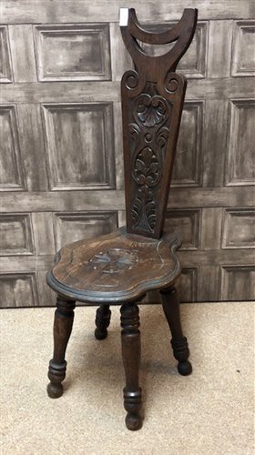 Lot 127 - AN OAK SPINNING CHAIR WITH ANOTHER CHAIR